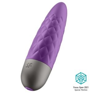 Vibrador roxo com a base cinza.