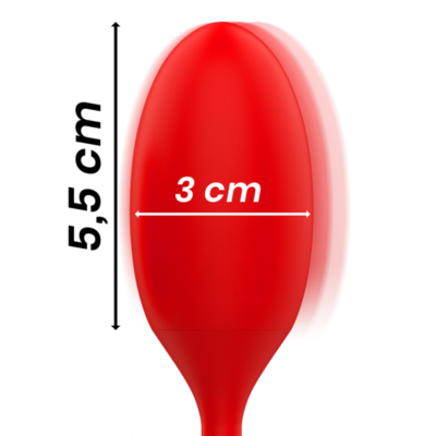 A imagem mostra que o ovo vibratório tem 5,5 de altura e 3 cm de largura.