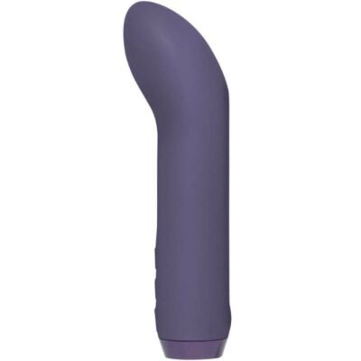 Vibrador roxo acinzentado com a ponta curva de lado.